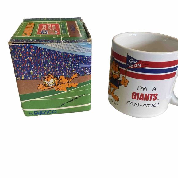 Vintage GARFIELD Enesco Ceramic Coffee Mug w/Box New York GIANTS Fanatic Cup - Picture 1 of 8